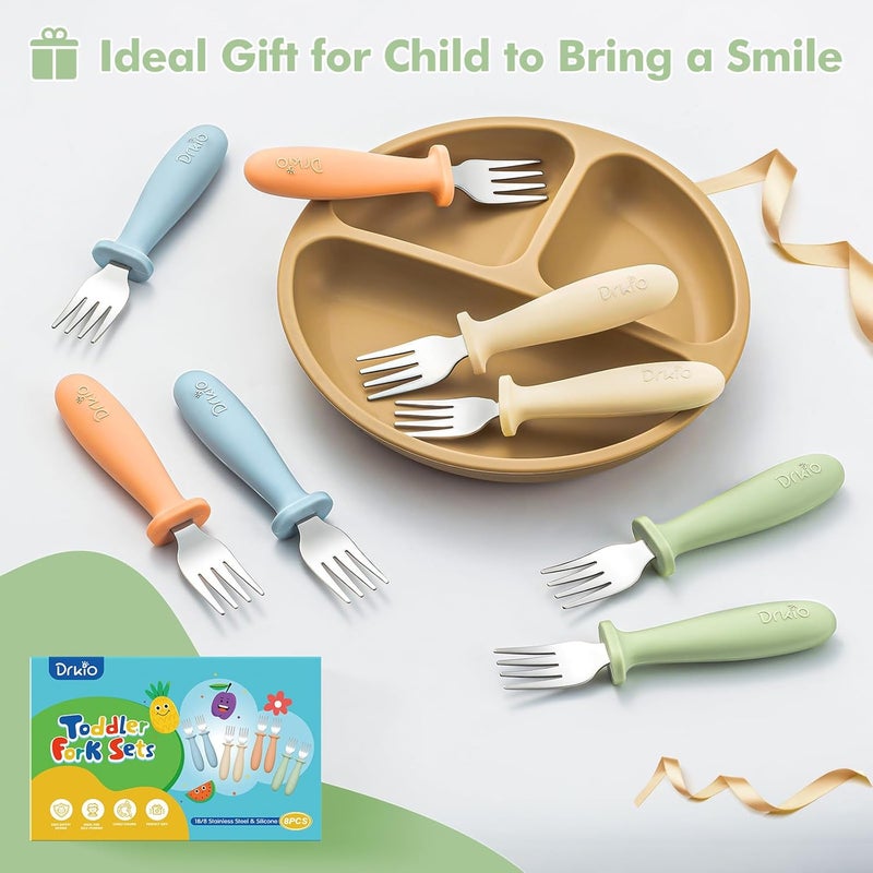 DRKIO 8 Pieces Toddler Forks Set - Baby Forks with Silicone Handle Children safe 18/8 Stainless Steel Toddler Utensils Set for Self Feeding Kids Silverware Anti-Choke Design Food Grade Dishwasher Safe - Image 5